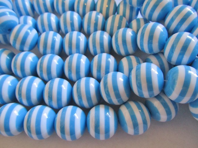 (image for) Blue and white striped round beads #HU-1282-13